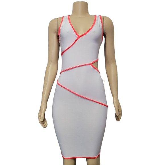 Dresses & Skirts - Women's Midi White Body Dress with Neon Orange Trim S